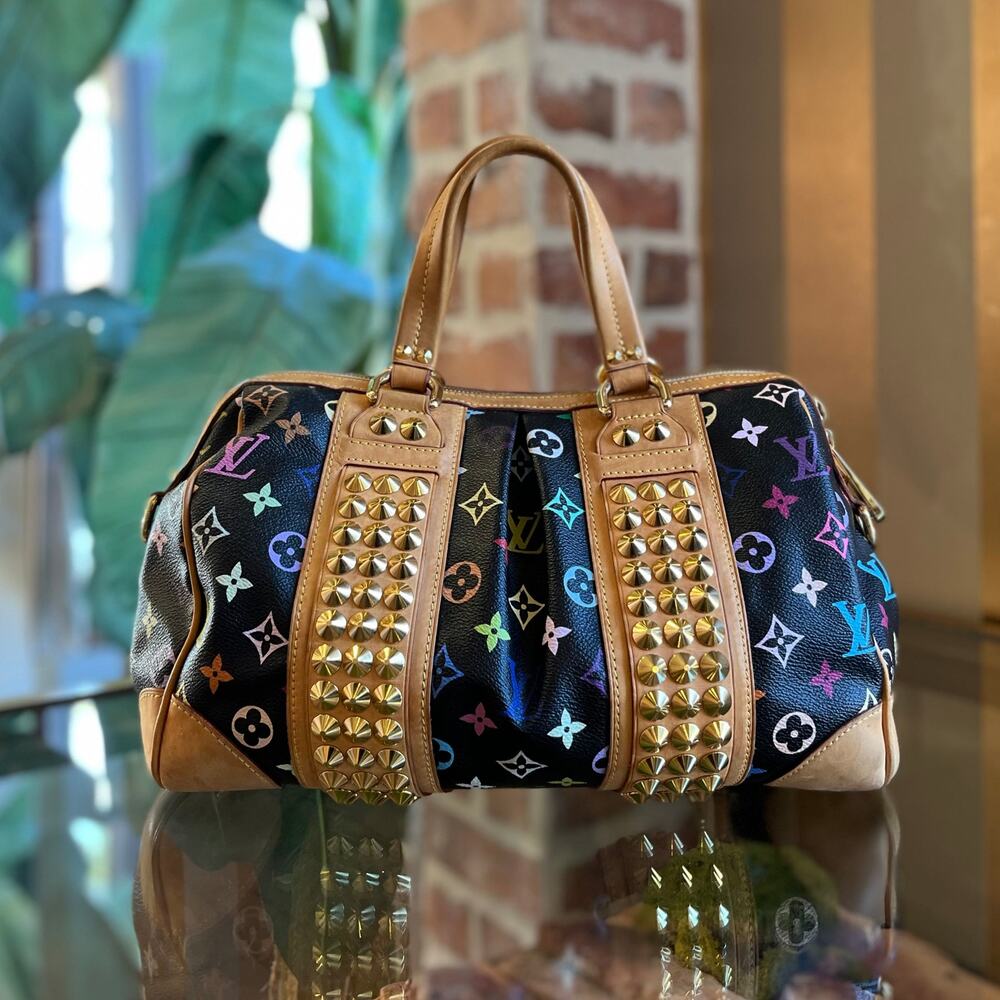 LOUIS VUITTON Courtney MM Black Monogram Multicolor Canvas Satchel Bag